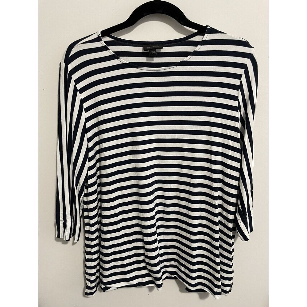 J. Jill Wearever Collection Womens Short Sleeves‎ Round Neck Top Striped Blue